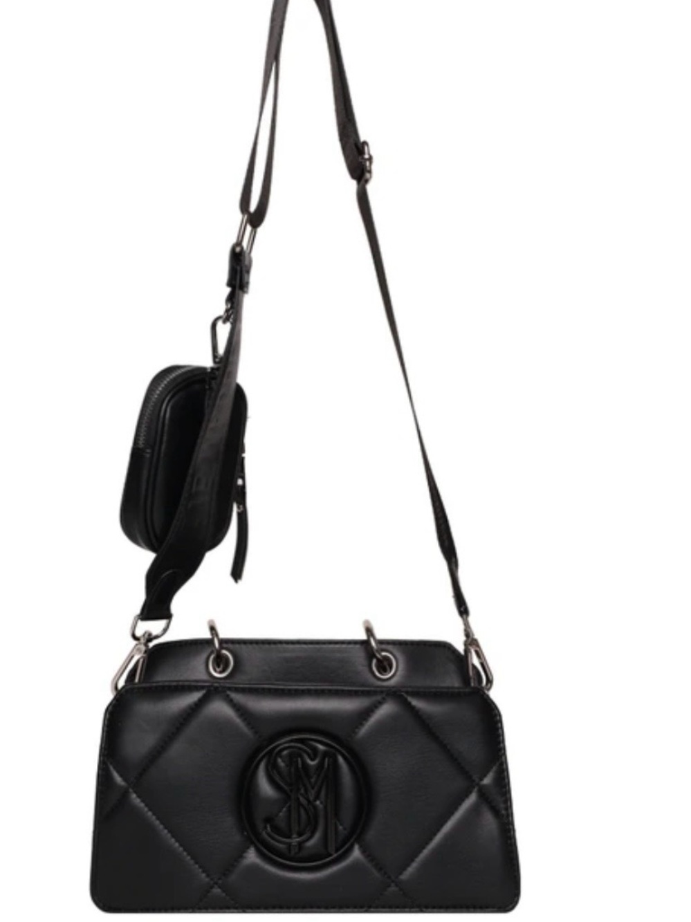 Steve Madden Black Bevie Quilted Satchel & Crossbody with Mini Pouch
